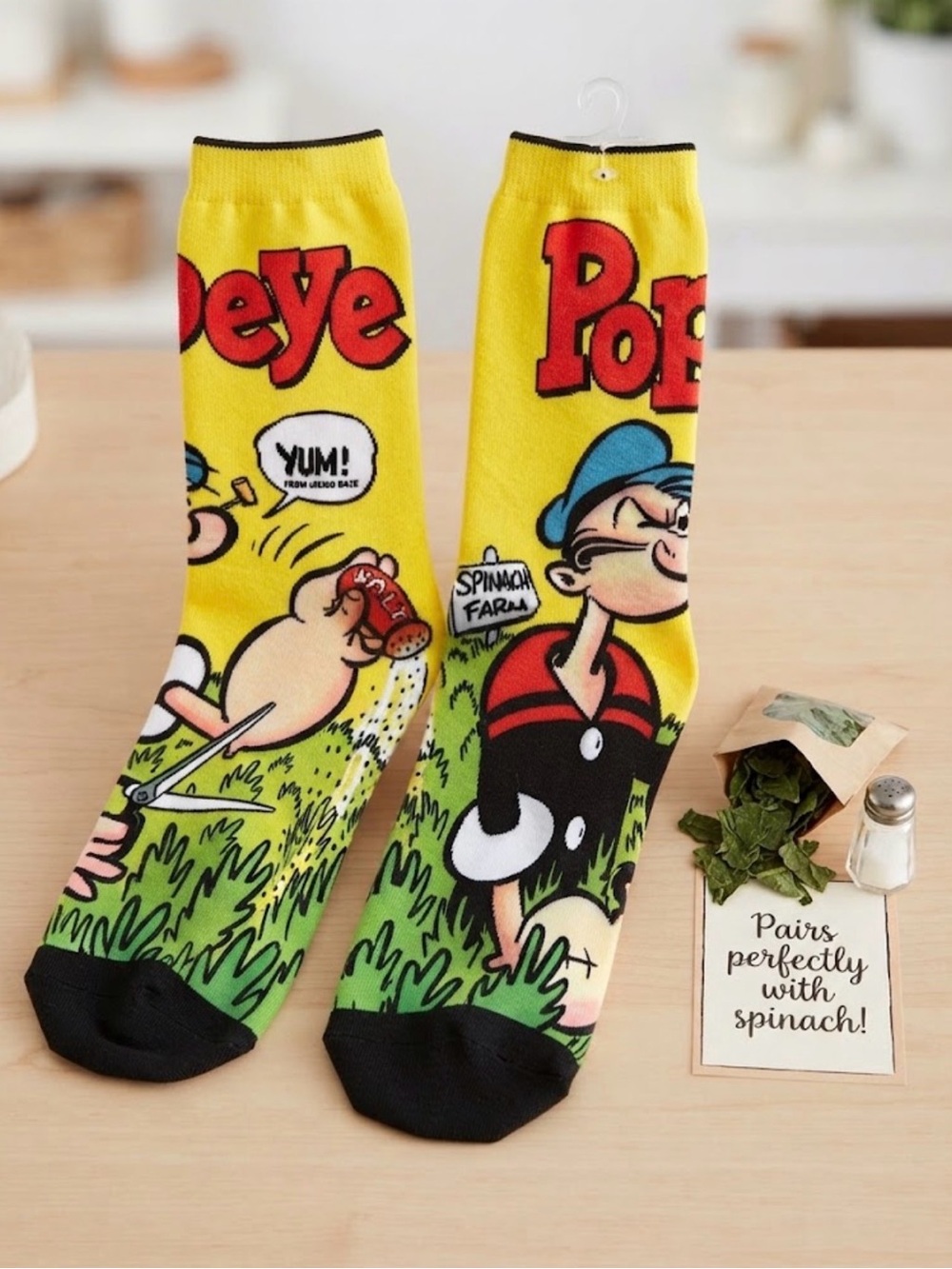Popeye Comic Graphic Novelty Socks Yellow Adult NWOT